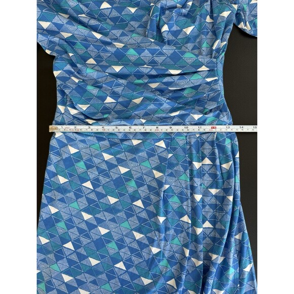Hatley Wrap Dress Blue W Green And White Geometric Accents XS - Picture 6 of 8